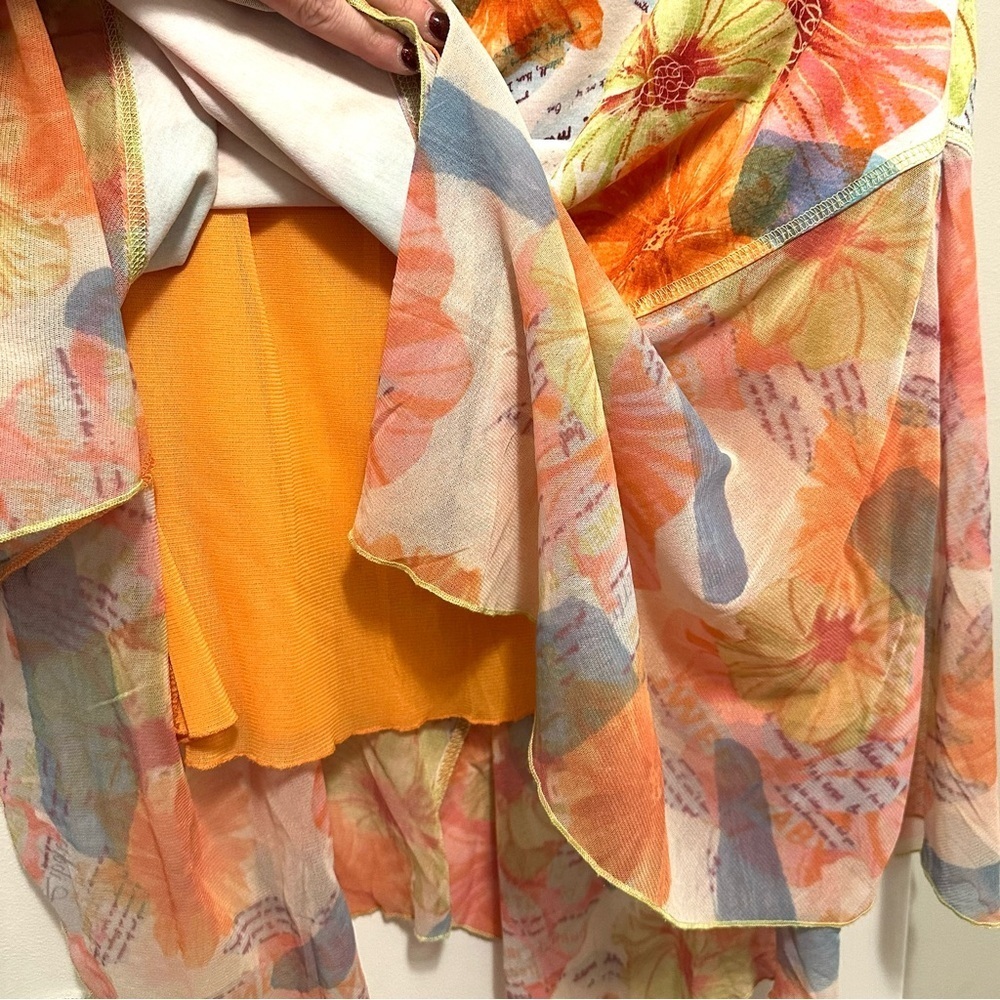 Soft Touch by Christine Phillipe Asymmetric Hem Floral Flowy Skirt S pink orange - Picture 5 of 6